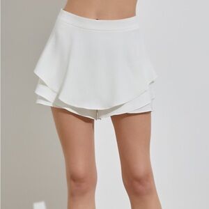 White High Waisted Tiered Ruffle Mini Skort